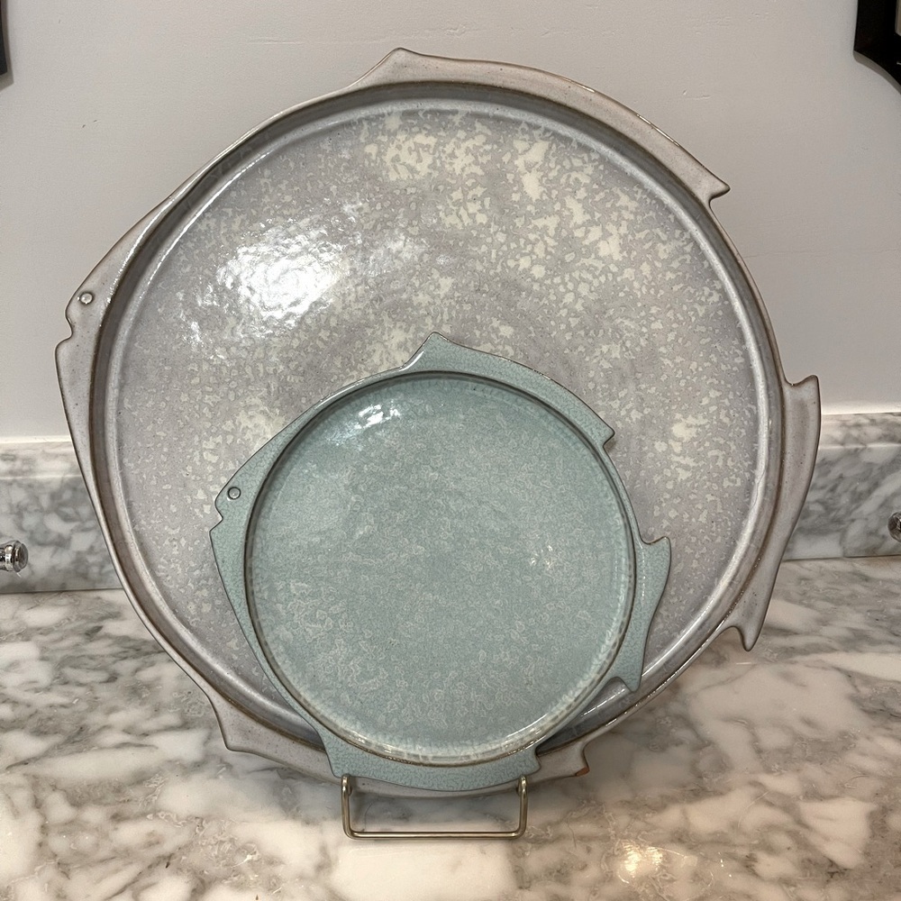 Anthropologie Ceramic Fish Platters X 2 Blue Teal Tray Coastal Nautical Beach